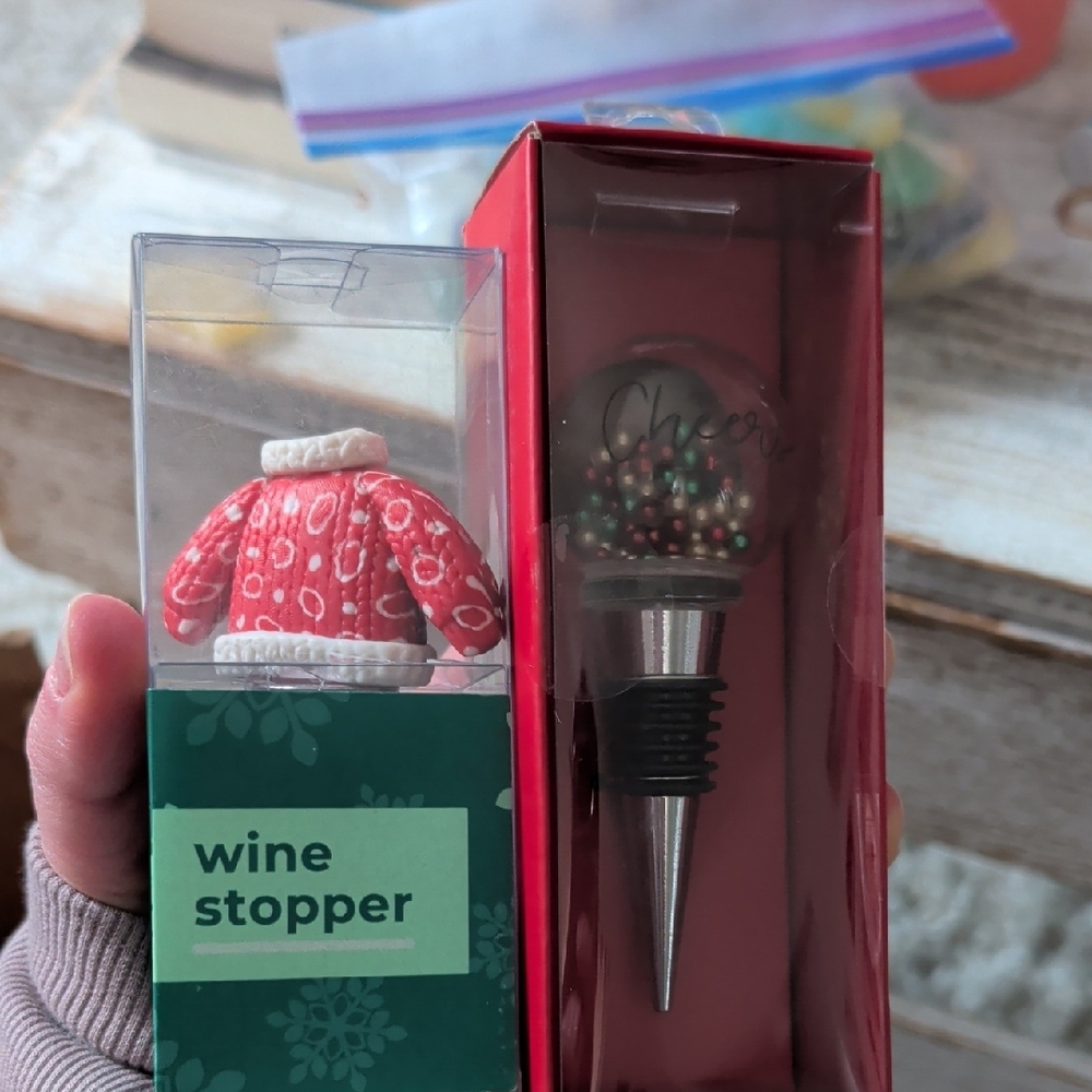 Festive Wine Stopper Set with Red Sweater Design